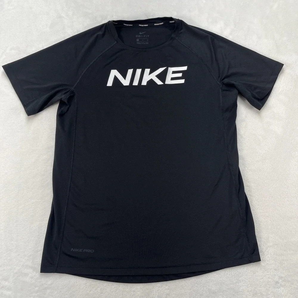 Nike Pro Dri-Fit Shirt Womens XL Black Spellout Athletic Fitness Outdoor Running